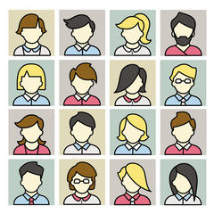 Set of icons men and women in a flat linear style.