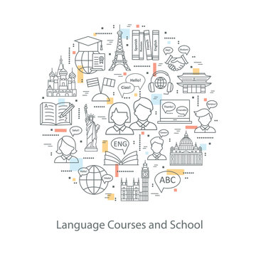 Modern Thin Line Concepts Of Learning Foreign Languages, Language Training School.