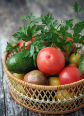Fresh vegetables in a wicker basket