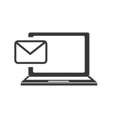 laptop computer device with mail envelope icon silhouette. vector illustration