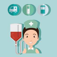 avatar woman nurse with medicine icon set. colorful design. vector illustration