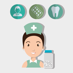 avatar woman nurse with medicine icon set. colorful design. vector illustration