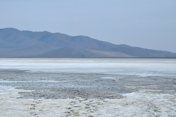 Fototapeta na wymiar surface of the salt lake, salt marsh. north of Mongolia.