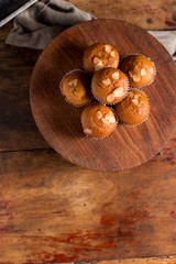 Banana Cake on vintage wooden background. Dark food photo