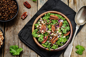 Kale pecan white beans lentils salad