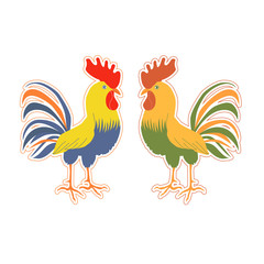 Cute rooster sticker in cartoon style.