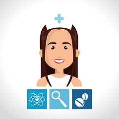 avatar woman nurse with medicine icon set. colorful design. vector illustration