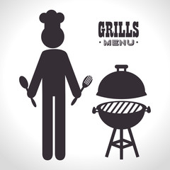 avatar man with barbecue steakhouse grill silhouette. vector illustration