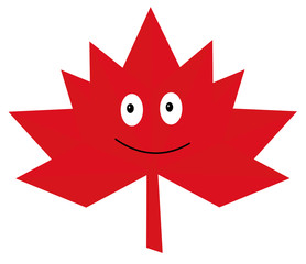 Abstract Autumn Red Leaf of maple with a smile Flat Style Logo design Fall pattern Symbol Canada maple leaf Canadian flag