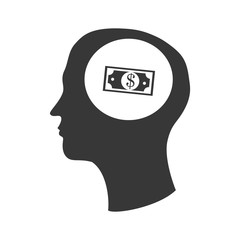 human head profile with money bill icon silhouette. vector illustration