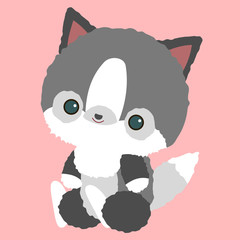 Cute gray cat. Furry pets. Kitten. Children's character.