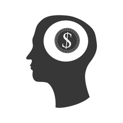 human head profile with bulb light icon silhouette. vector illustration