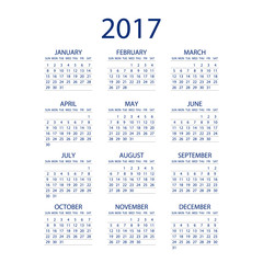 Calendar for 2017 on white background. Vector EPS10.