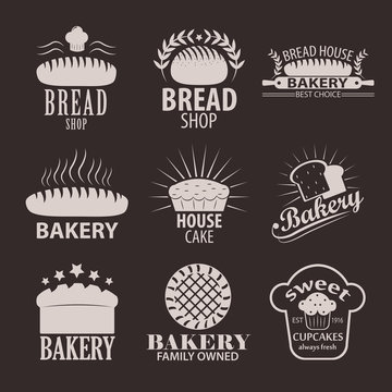 Set of bakery and bread shop logos, labels, badges and design elements.