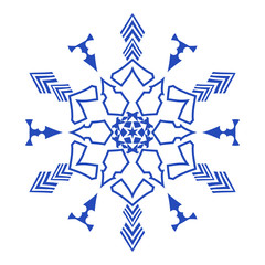 Hand-drawn doodles natural blue color snowflake. Zentangle mandala style.