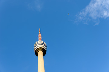 TV Tower in Stuttgart, Germany - First TV Tower of the world - Plane in the background