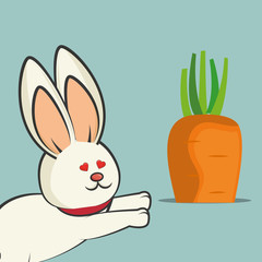 cute rabbit animal with orange carrot vegetable. colorful design. vector illustration