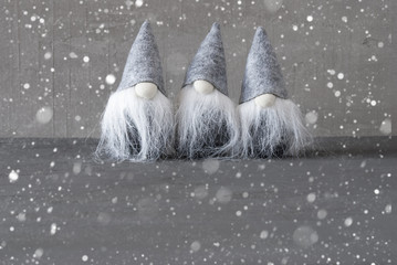 Magic Gnomes, Gray Cement Wall, Copy Spaace, Snowflakes
