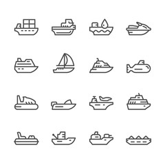 Set line icons of water transport