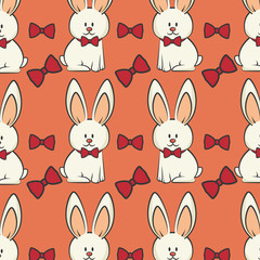 Obraz premium cute rabbit animal and red bow ties. bunny background. colorful design. vector illustration