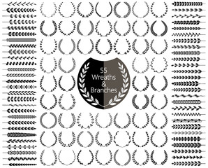 55 wreaths and branches set. Vector illustration.