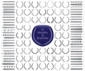55 wreaths and branches set. Vector illustration.