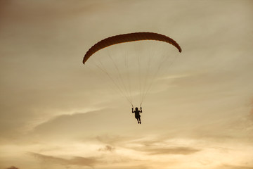 Paraglider flies on background of the sky