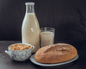 glass of milk and bread