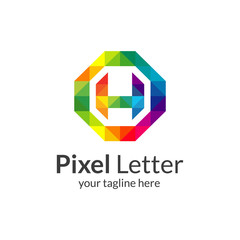 Pixel H letter logo. H logo template