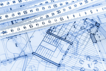 architecture blueprints - house plans & folding ruler