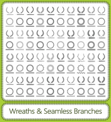 Wreaths, branches and foliage patterns. Vector illustration.