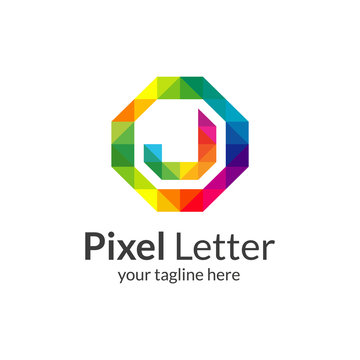 Pixel J letter logo. J logo template