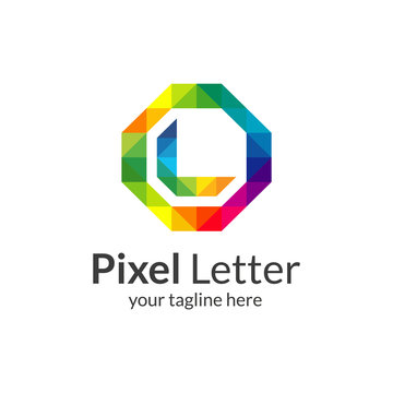 Pixel L letter logo. L logo template