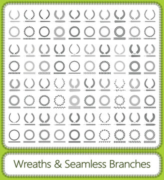 Wreaths, branches and foliage patterns. Vector illustration.
