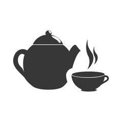 coffee cup hot drink with tea pot icon silhouette. vector illustration