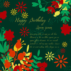 Happy Birthday Label for Holiday . for Invitations and Greeting Cards. Happy Birthday Poster, Banner, Placard or Card Template with elements  plants. Vector