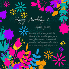 Happy Birthday Label for Holiday . for Invitations and Greeting Cards. Happy Birthday Poster, Banner, Placard or Card Template with elements  plants. Vector