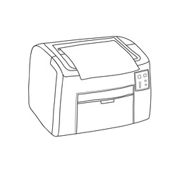 Printer and paper isolated on white background line art hand dra