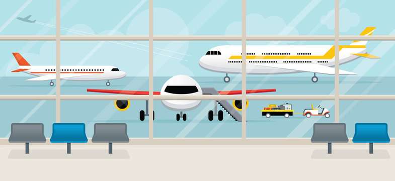 Airport Terminal look Outside, Aircraft, Commercial Aviation, Aerial Transport 