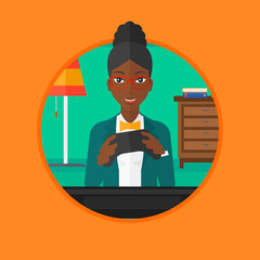 Woman playing video game vector illustration.