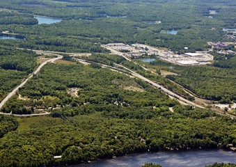 aerial view of Parry Sound Super Centre shopping area East of highway 400 area , Ontario Canada