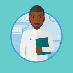 Doctor with file in medical office.