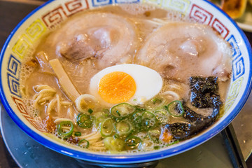 Mukashi chashu ramen with boiled egg