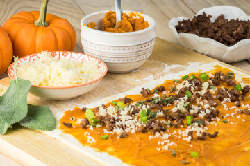Ingredients for beef pumpkin pinwheels.