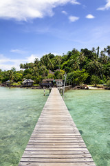 Wooden walkway to the Koh Mak Island in Thailand.