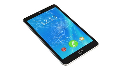 
Modern smartphone with broken Touchscreen isolated on white