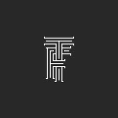 Initials TF letters logo monogram, line intersection calligraphic flat hotel emblem FT, combination connected symbols F T template