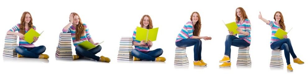 Young student with books isolated on white