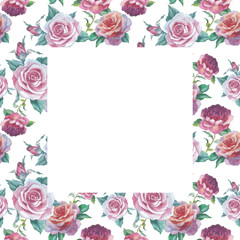 Wildflower rose flower frame in a watercolor style isolated. Full name of the plant: rose, platyrhodon, rosa. Aquarelle flower could be used for background, texture, pattern, frame or border.