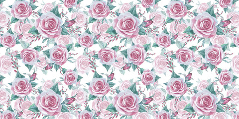 Wildflower rose flower pattern in a watercolor style isolated. Full name of the plant: rose, platyrhodon, rosa. Aquarelle flower could be used for background, texture, pattern, frame or border.